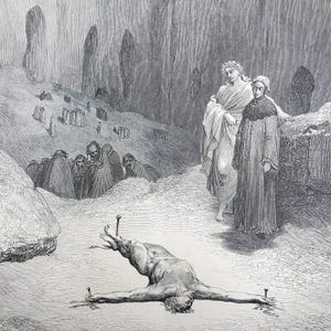 Antique Engraving, Gustave Dore, Crucifixion from 1866 Dante&#39;s Inferno Book, 14.5&quot; x 11&quot; Page, Original, Ground Crucifixion, Gothic Gore