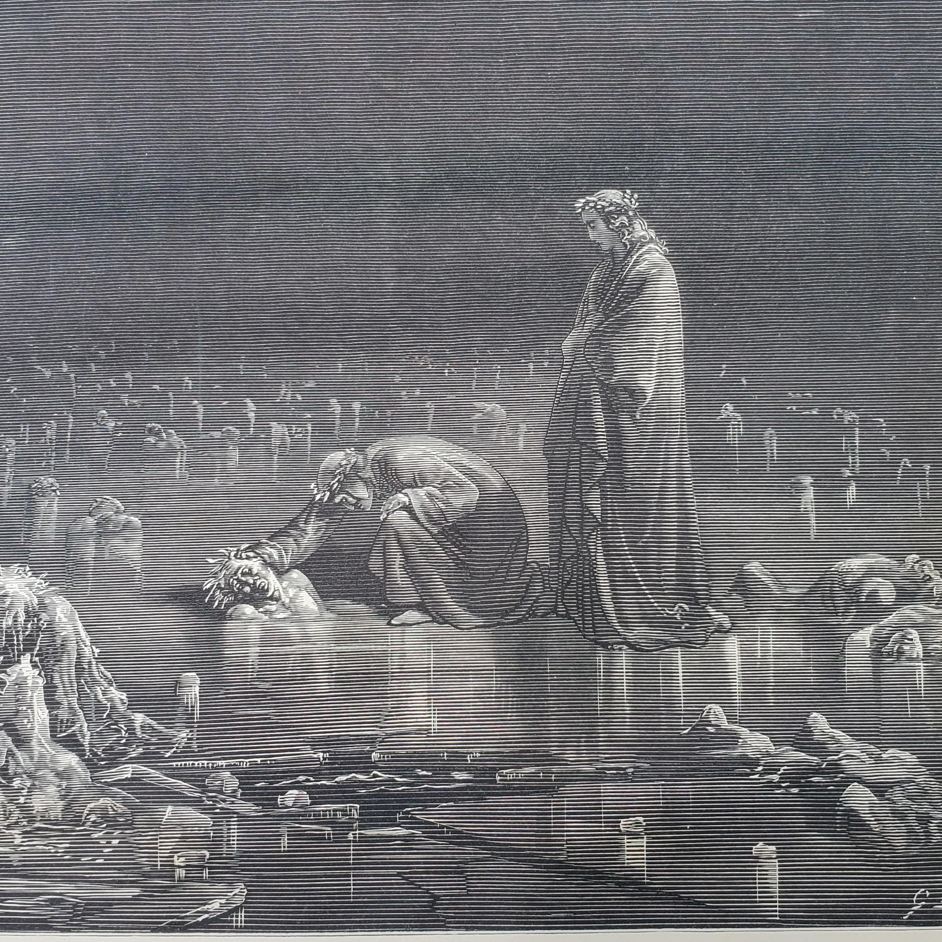 Antique Gustave Dore Art, Lake of Hell, Dante's Inferno 1866 Book