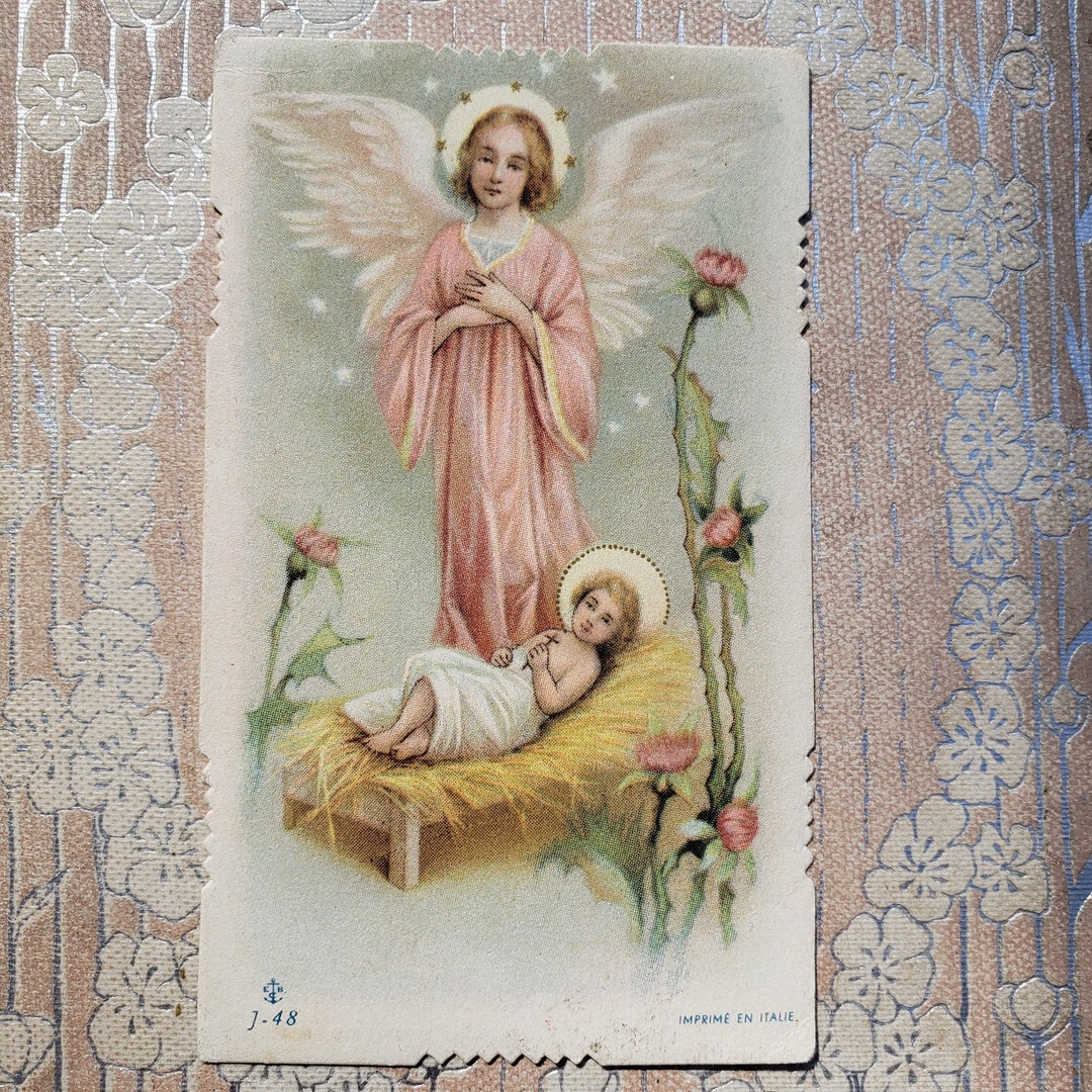 Vintage Holy Card, Baby Jesus Prayer Card, 3-3/8"h, Birth of Jesus W ...