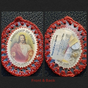 One Vintage Sacred Heart Badge w/ Gospel & Palm, 2.25"H Apostleship of Prayer 1959, OLO Perpetual Help