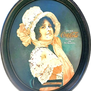 Antique Coca-Cola Serving Tray, 15&quot;L, 1914 &quot;Betty Girl&quot; Oval Metal Coke Tray, Advertisement Collectibles