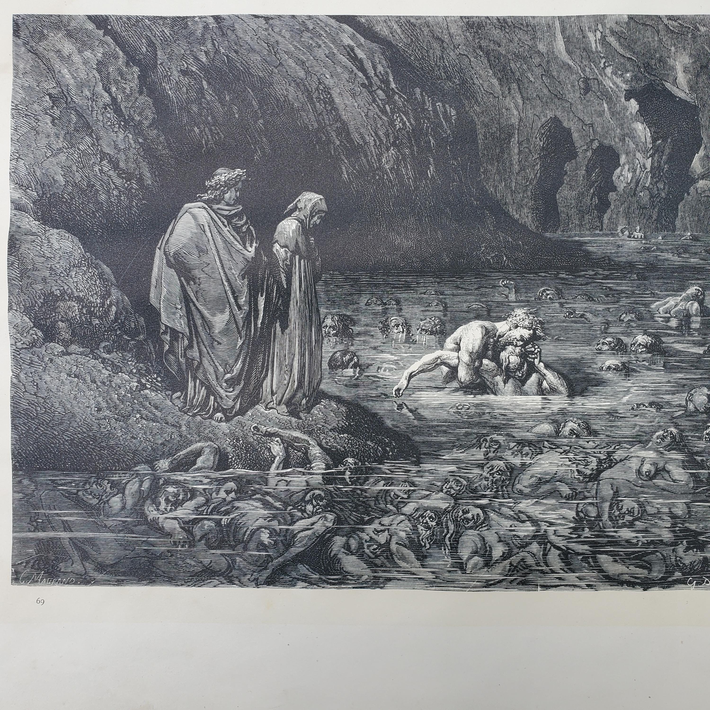 Antique Gustave Dore Art, Lake of Hell, Dante's Inferno 1866 Book