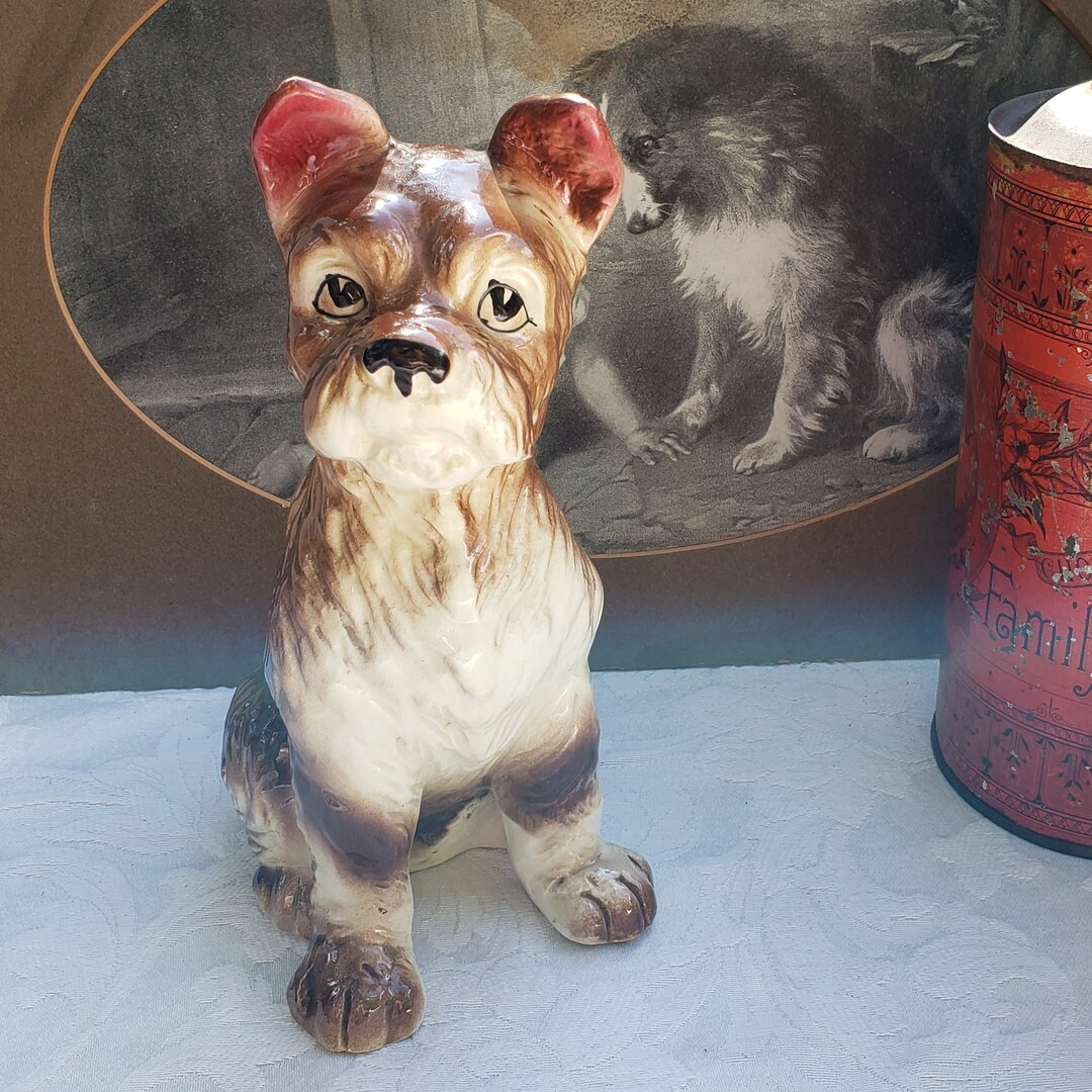Vintage Dog Statue 9 Tall Ceramic Brown & White Etsy