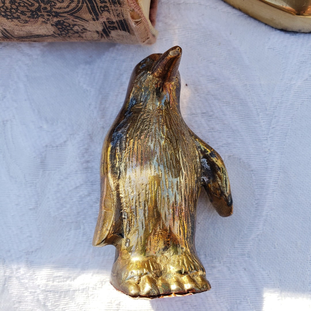 Vintage Brass Penguin, 3 Tall, Small Brass Animals, Sea Life Shelf