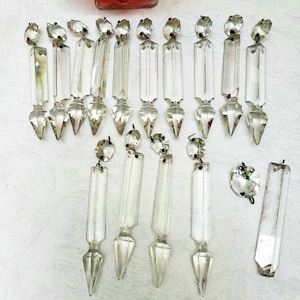 Antique Prisms, Set of Fourteen (14) Spear U-Drop & Octagonal Clear Crystals, Lamp Chandelier Replacements