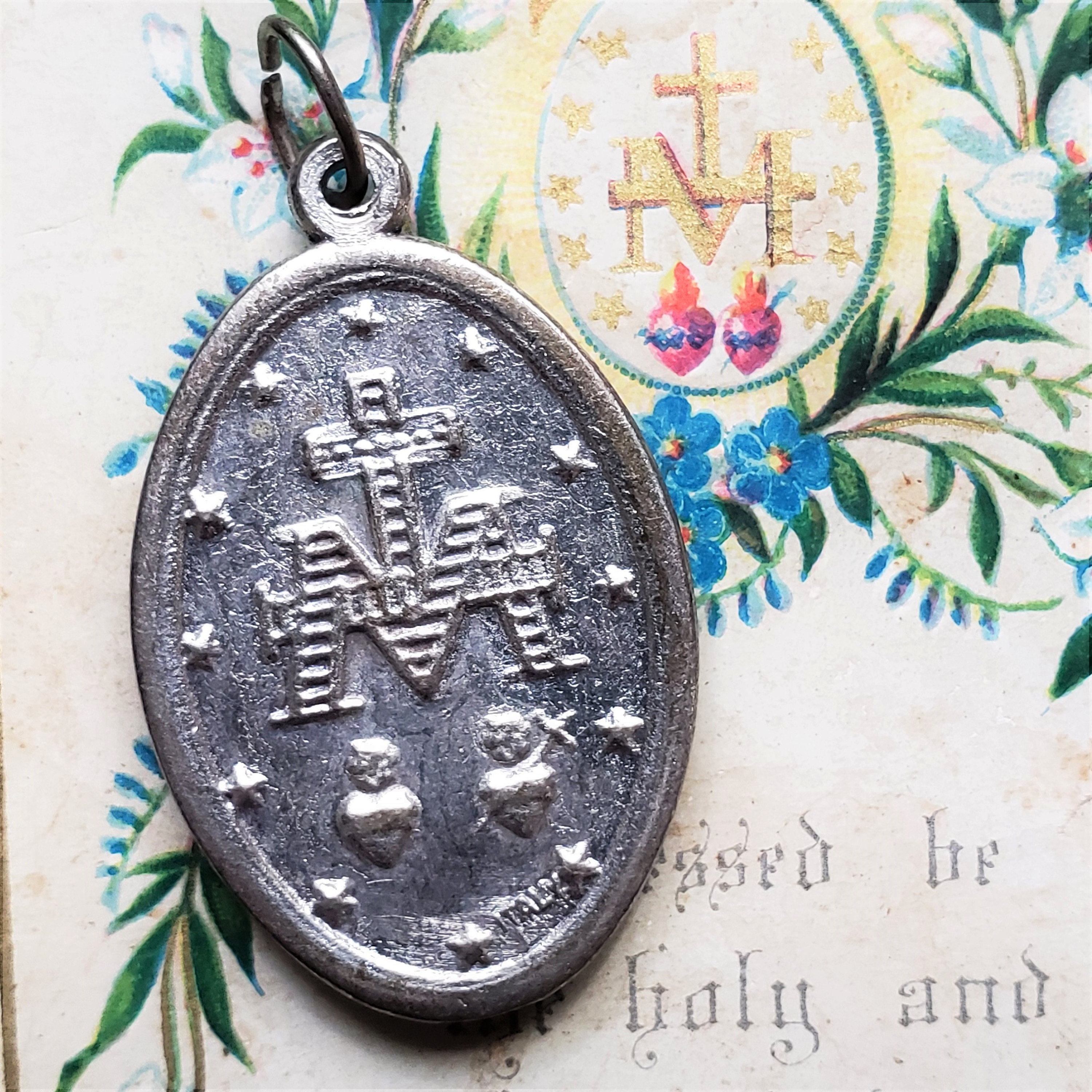 Medalla Milagrosa Pequeña - Colgante Esmalte Azul - Virgen María -  Santísima – Catholically