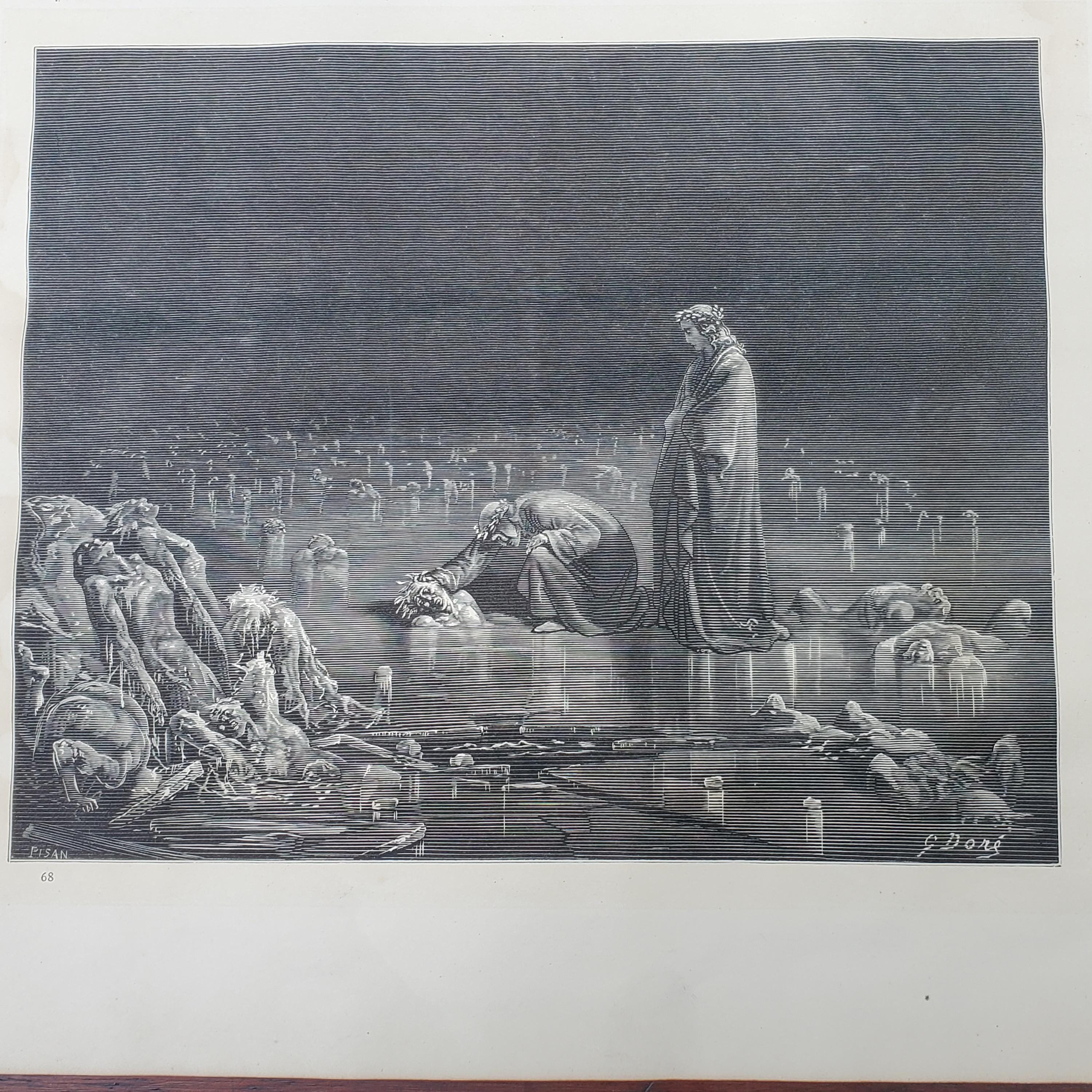 Antique Gustave Dore Art, Lake of Hell, Dante's Inferno 1866 Book