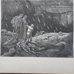 Antique Engraving, Gustave Dore, Tormented Souls from 1866 Dante&#39;s Inferno Book, 14.5&quot; x 11&quot; Original, Gothic Dark Art