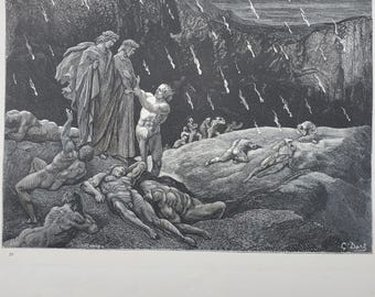 Antique Gustave Dore Art, Tormented Souls, Dante's Inferno 1866 Book Engraving, Gothic 14.5"x11"