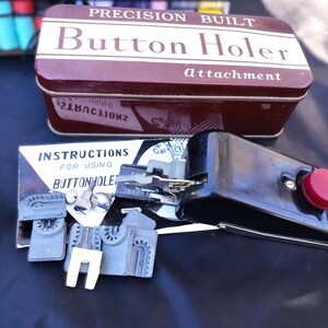 Vintage Buttonholer Attachment for Parts, Missing Few Pieces, "Precision Built" in Original Metal Box