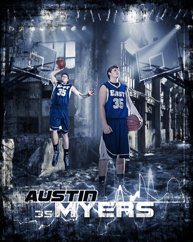Urban Basketball Sports Collage 16x20 Photoshop Template for Photographers image 2