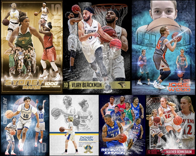 Custom Basketball Sports Poster Collage for ANY SPORT team or athlete - Sportrait Design and Poster Printing School Team Sports