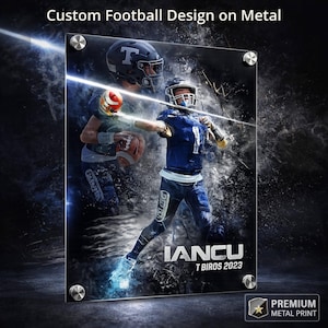 Custom Football Metal Print from Photos | Personalized Athlete Wall Art | Senior Night Gift