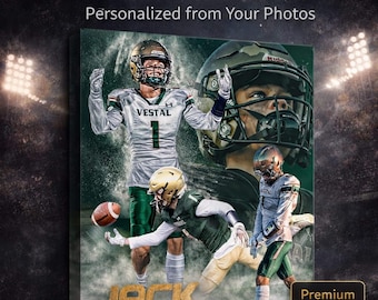 Custom Football Canvas Print from Photos | Personalized Athlete Wall Art | Senior Night Gift