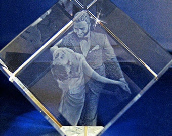 3D Crystal Photo Cube with Personalized Photo Laser Engraving - 3 Dimensional Crystal Photo 3 Available Sizes