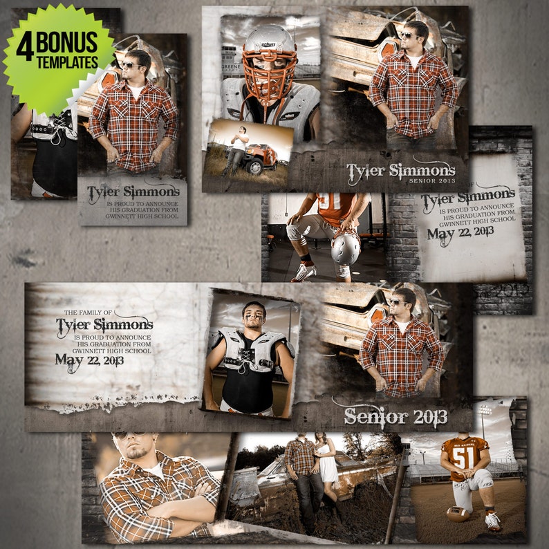 Grunge Senior Photo Book Save the Date Graduation Announcement Photo Book Card 12 Unique Photoshop Templates Download image 5