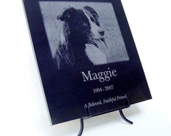 Custom Photo Pet Memorial or any Photo and Text Laser Engraved in Marble / Granite Plaque Marble Photo Plaque