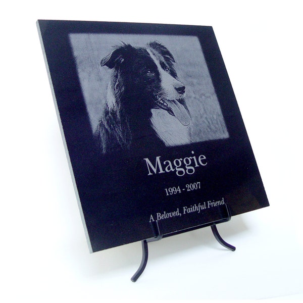 Custom Photo Pet Memorial or any Photo and Text Laser Engraved in Marble / Granite Plaque Marble Photo Plaque