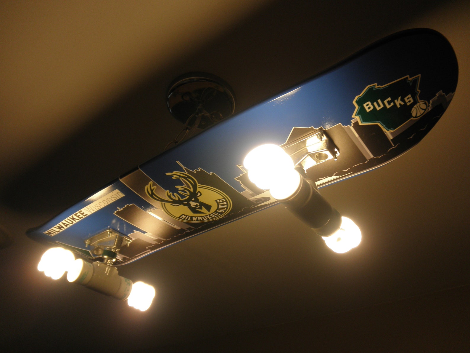 Custom Milwaukee Bucks Hanging Skateboard Light Fixture Etsy