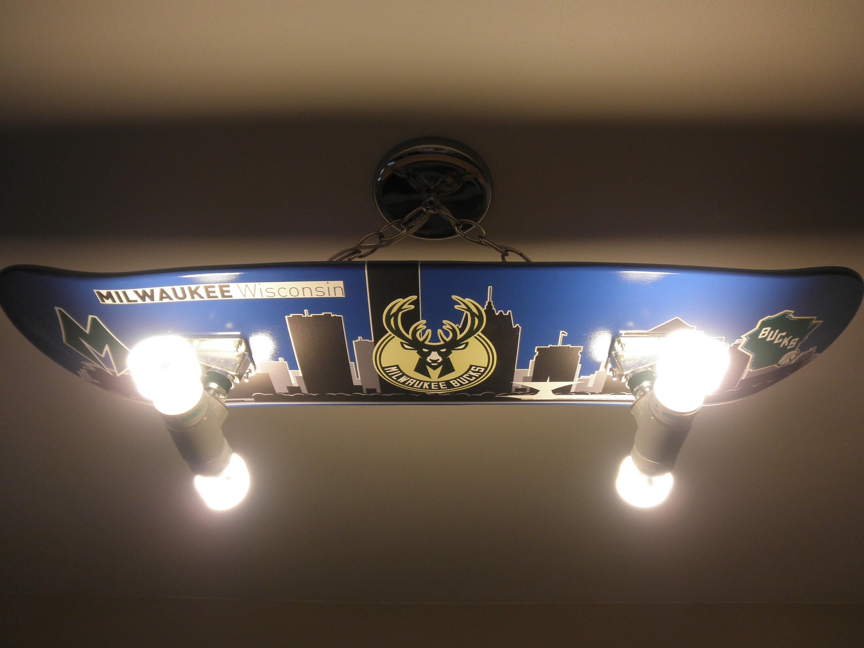 Custom Milwaukee Bucks Hanging Skateboard Light Fixture Etsy