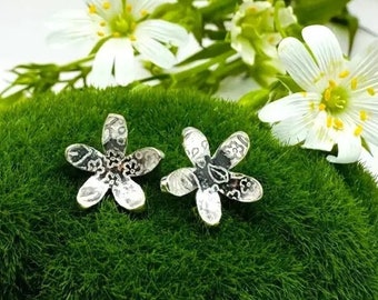 Hand Crafted Silver Flower Stud Earrings