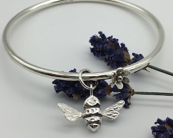 Solid Silver Bee Bangle