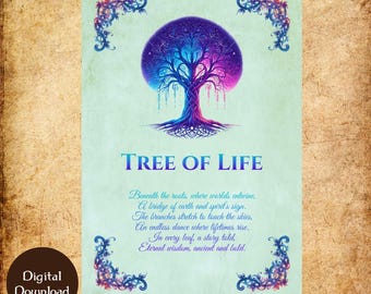 Tree of Life Celtic Art Print: Green Antique Poem (Digital Download)