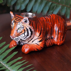 Tiger Pipe Jungle Feline Bengal Animals Stripes Cat Animal Sculpture