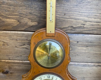 Vintage Violin Shaped Clock/Barometer/Thermometer 8 day German/ W Key