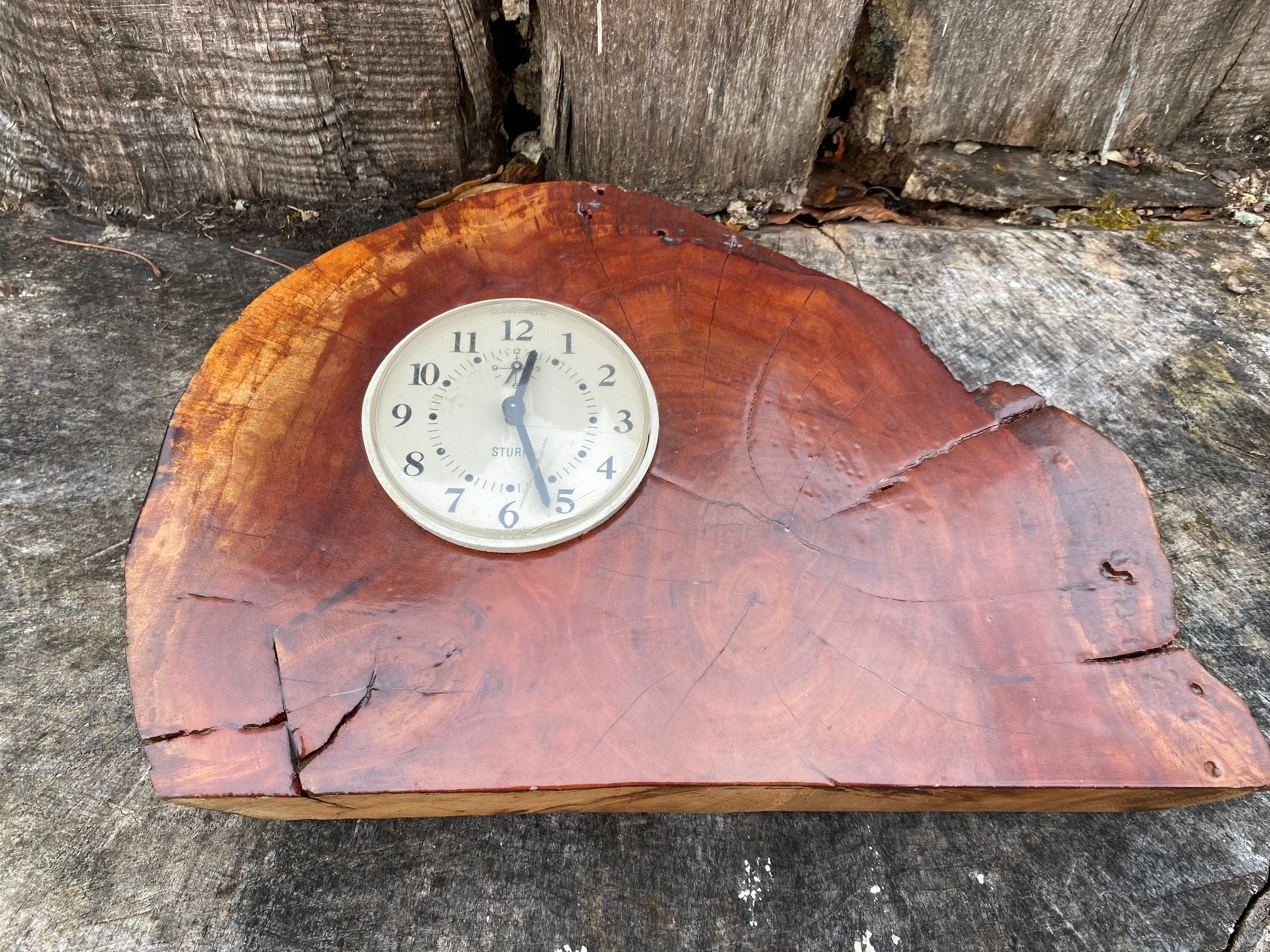 Vintage Wood Slab Mantle Clock Etsy
