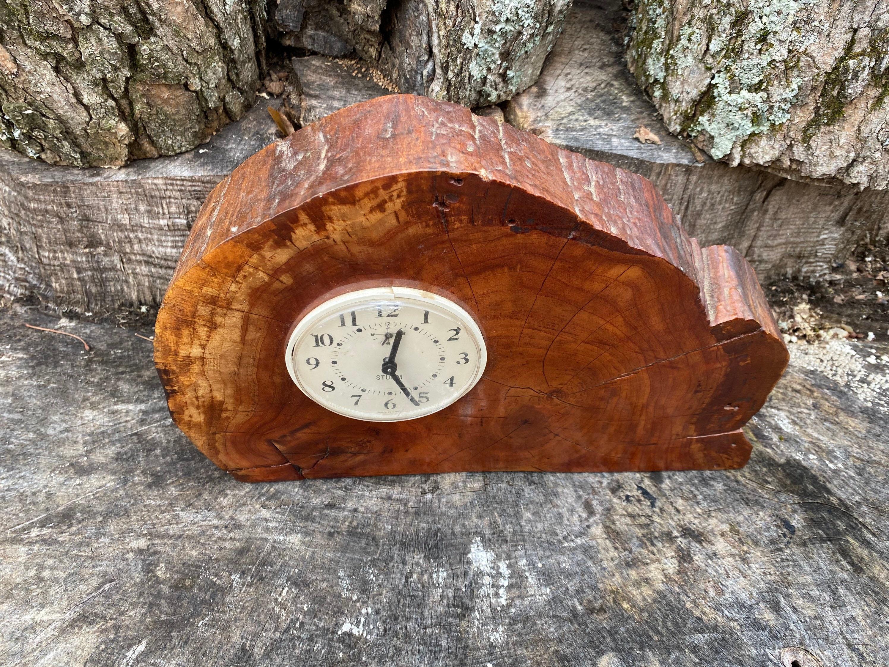 Vintage Wood Slab Mantle Clock Etsy