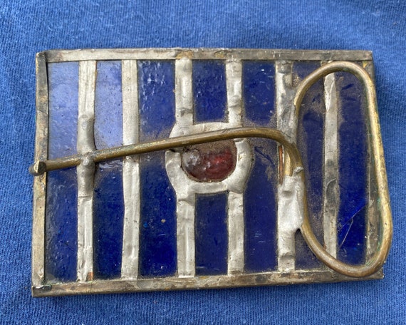 Vintage Handmade Stained Glass/ Resin Belt Buckle - Etsy display picture 1