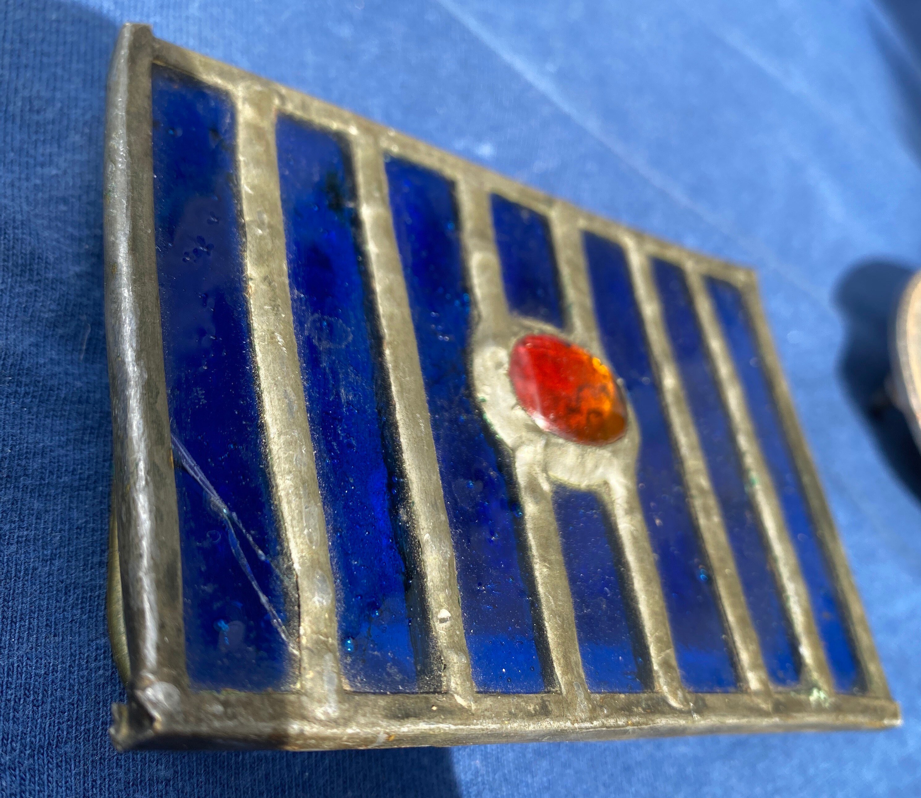 One of a kind hand made stained glass belt buckles A stained glass deer made with subdued gray and brown glass  main image 4