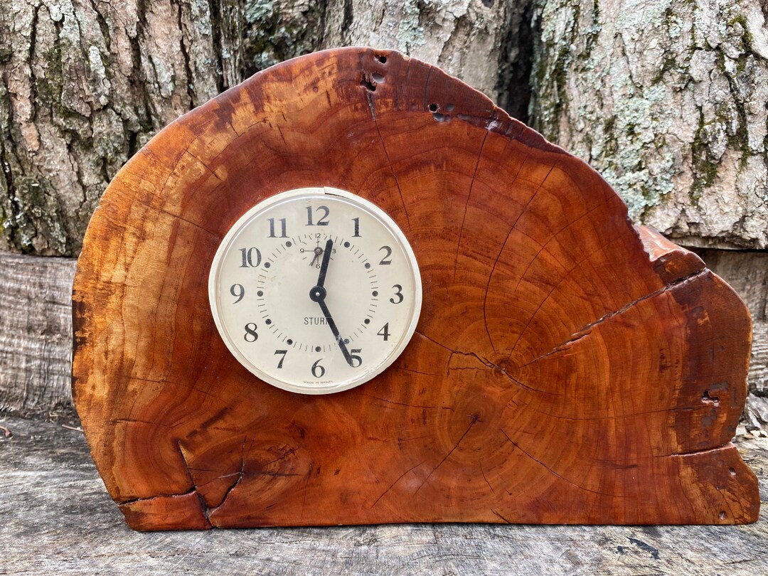 Vintage Wood Slab Mantle Clock - Etsy