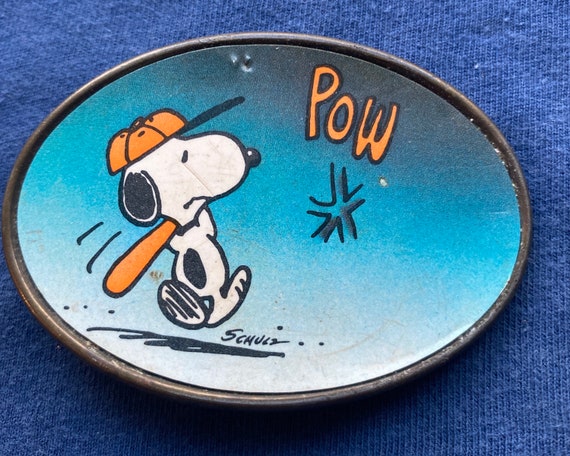 Vintage Peanuts Snoopy Baseball Belt Buckle