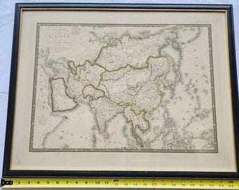 1820 Brue Carte Generale de L Asie Antique Map Asia Paris French Engraving Hand Color Black Gold Frame Geographe