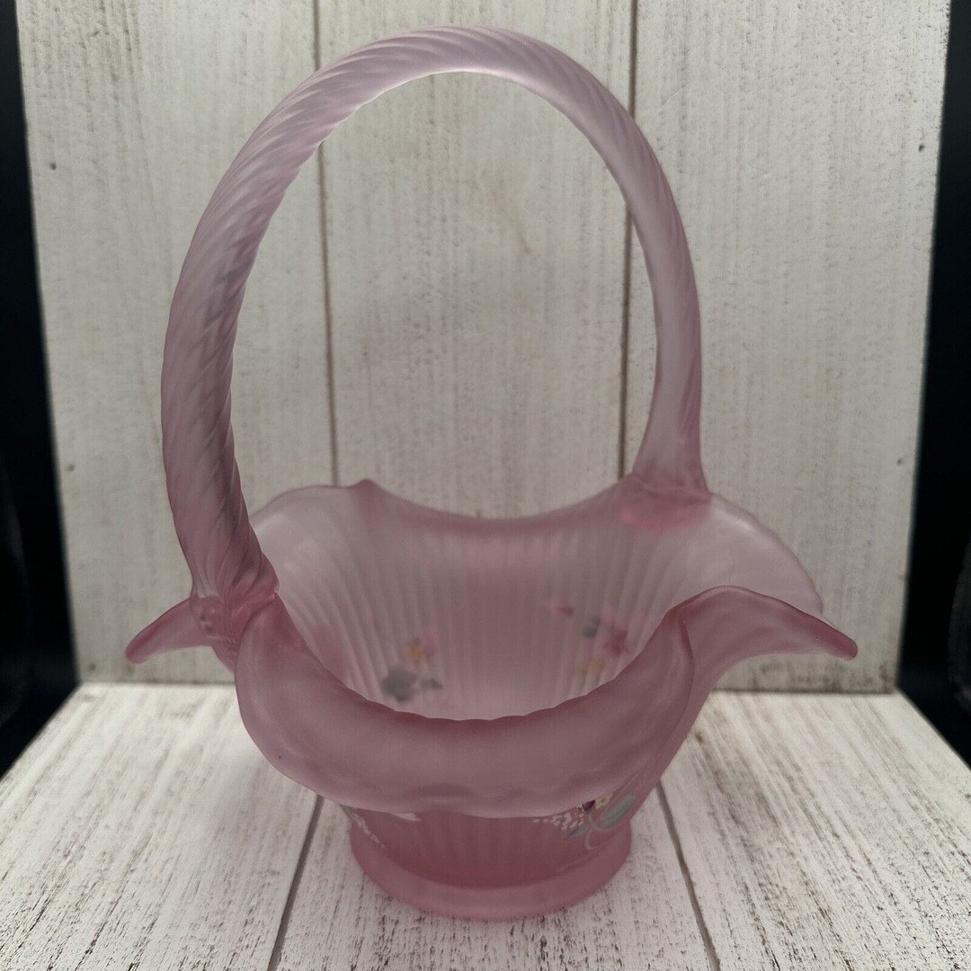 Vintage Pink Fenton Glass Basket Floral Handpainted USA Decorative ...