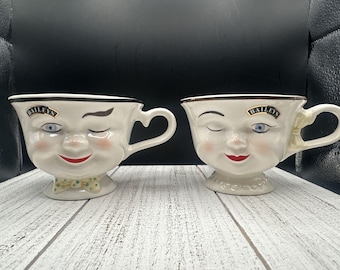 【まーちゃん さま】old pottery ❀ 収穫を喜ぶ ウサちゃん set Vintage 50s White Mouse Ceramic Salt Pepper Shaker Made in