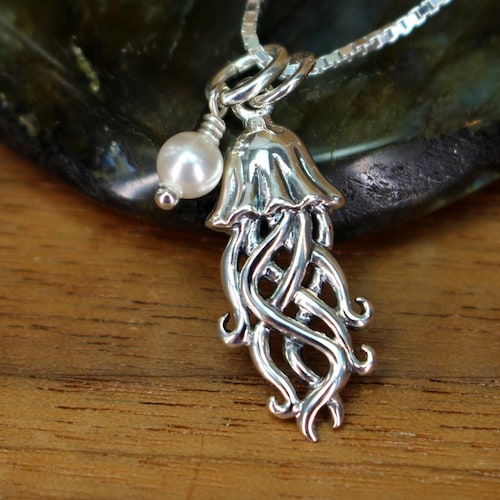 Jellyfish Necklace Sterling Silver Nautical Necklace Etsy