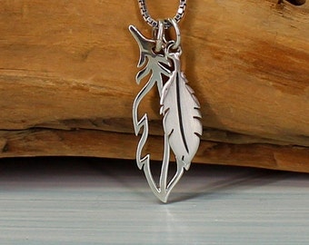 Feather Necklace Sterling Silver Feather Charm on a Silver - Etsy