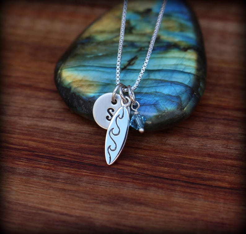 Surfer girl necklace surfing jewelry Surfboard necklace Etsy