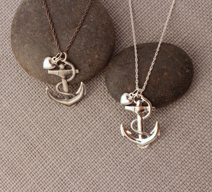 Sterling silver anchor necklace Navy necklace Navy wife Etsy