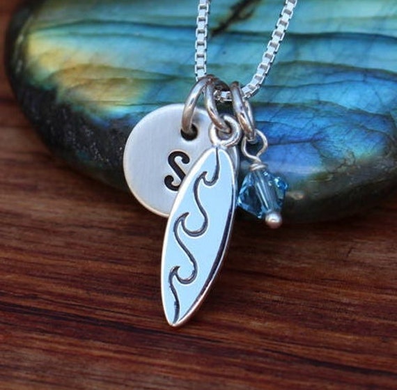 Surfer Girl Necklace Surfing Jewelry Surfboard Necklace Etsy