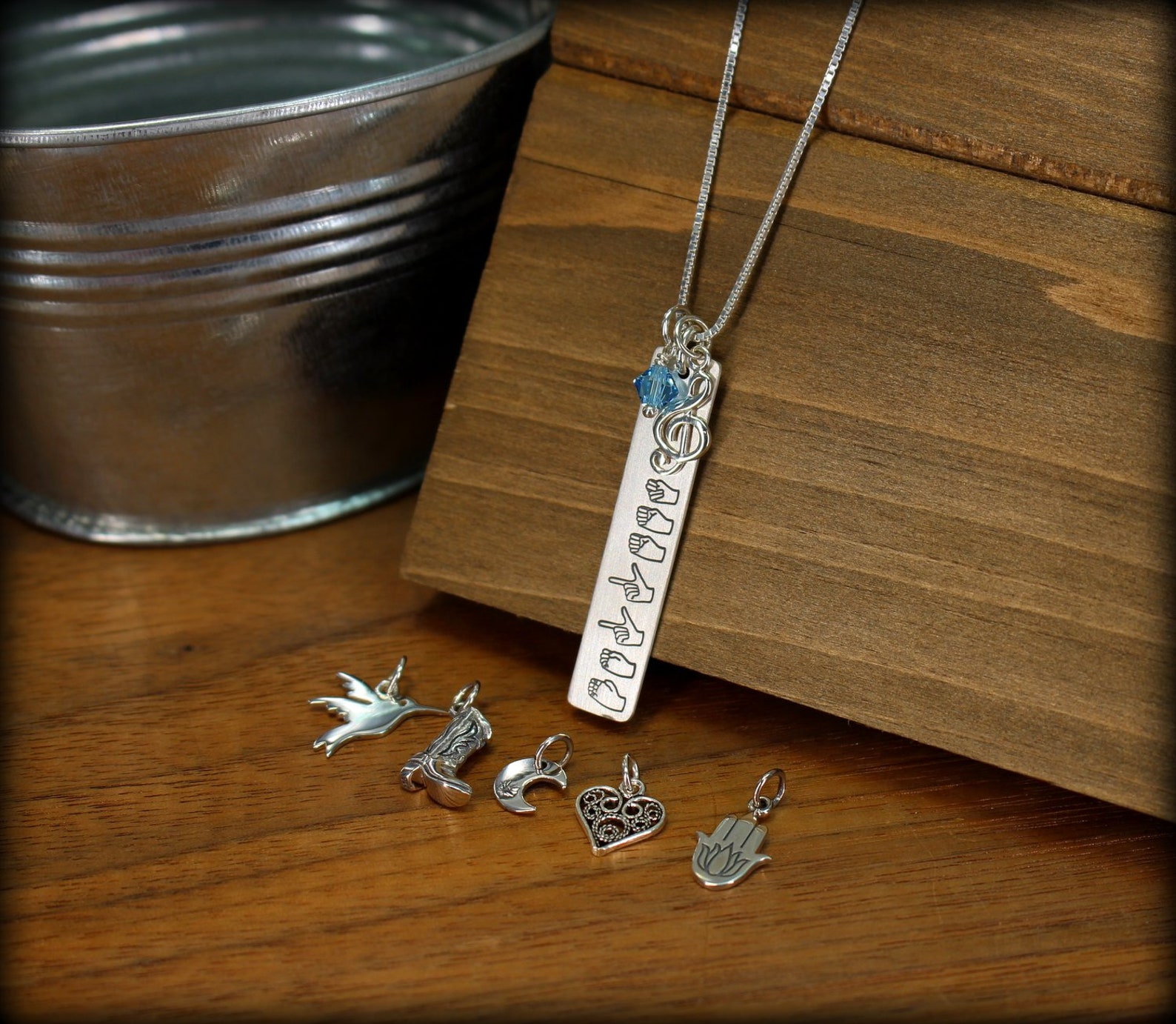 ASL Necklace Sign Language Jewelry Name ASL Necklace Charm Etsy