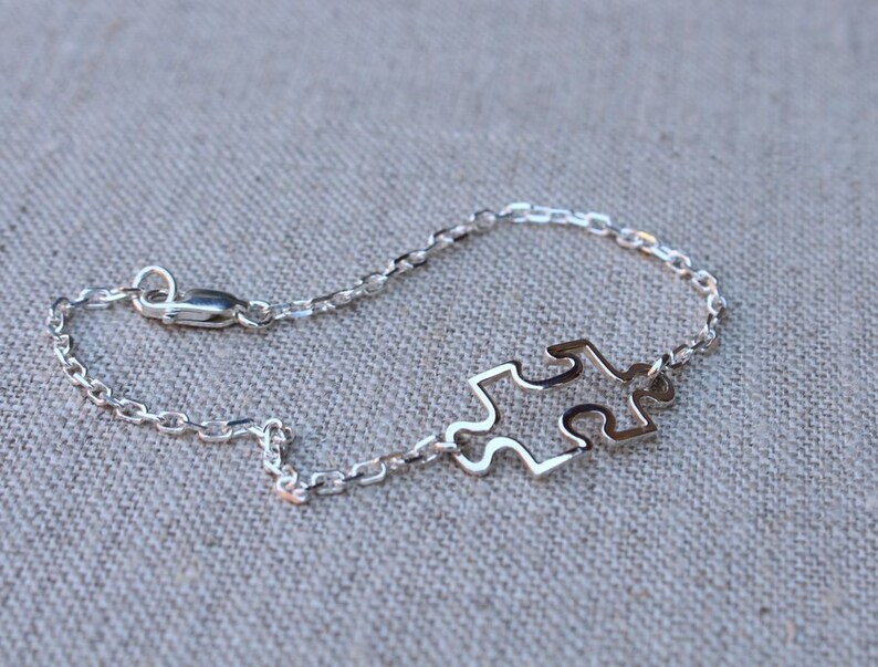 Puzzle Piece Bracelet Sterling Silver Puzzle Bracelet Autism Etsy