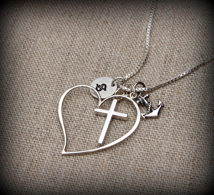 Cross heart anchor necklace Religious necklace Inspirational Etsy