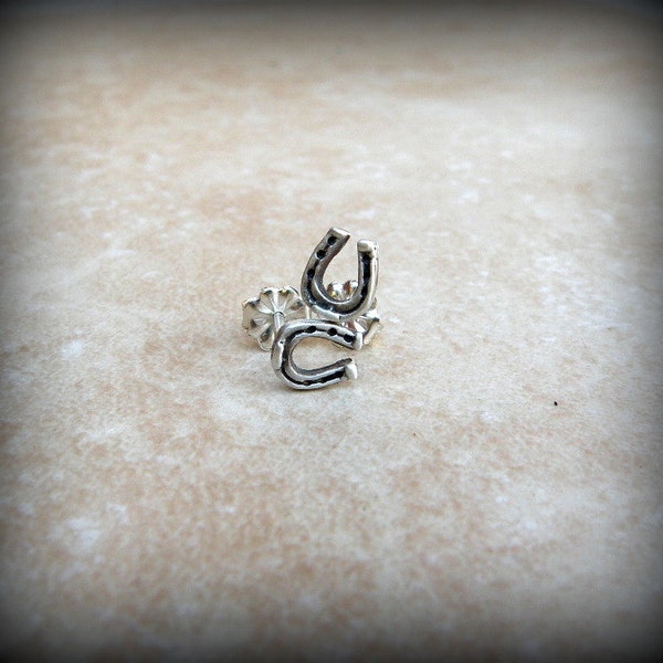 Horseshoe post earrings, Sterling sliver tiny horseshoe earrings, Lucky earrings, Western earrings