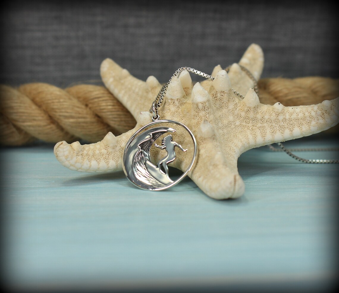Surfer necklace surfing jewelry Ocean necklace Surfboard Etsy