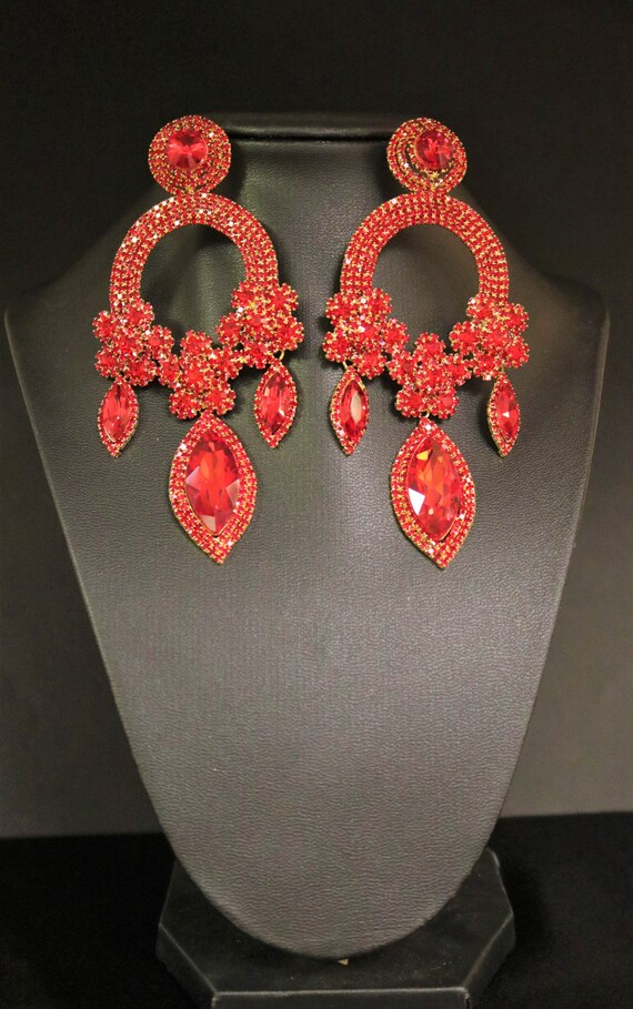 Ruby Red Earrings Red Earrings Rhinestone Teardrop Wedding Red | Etsy
