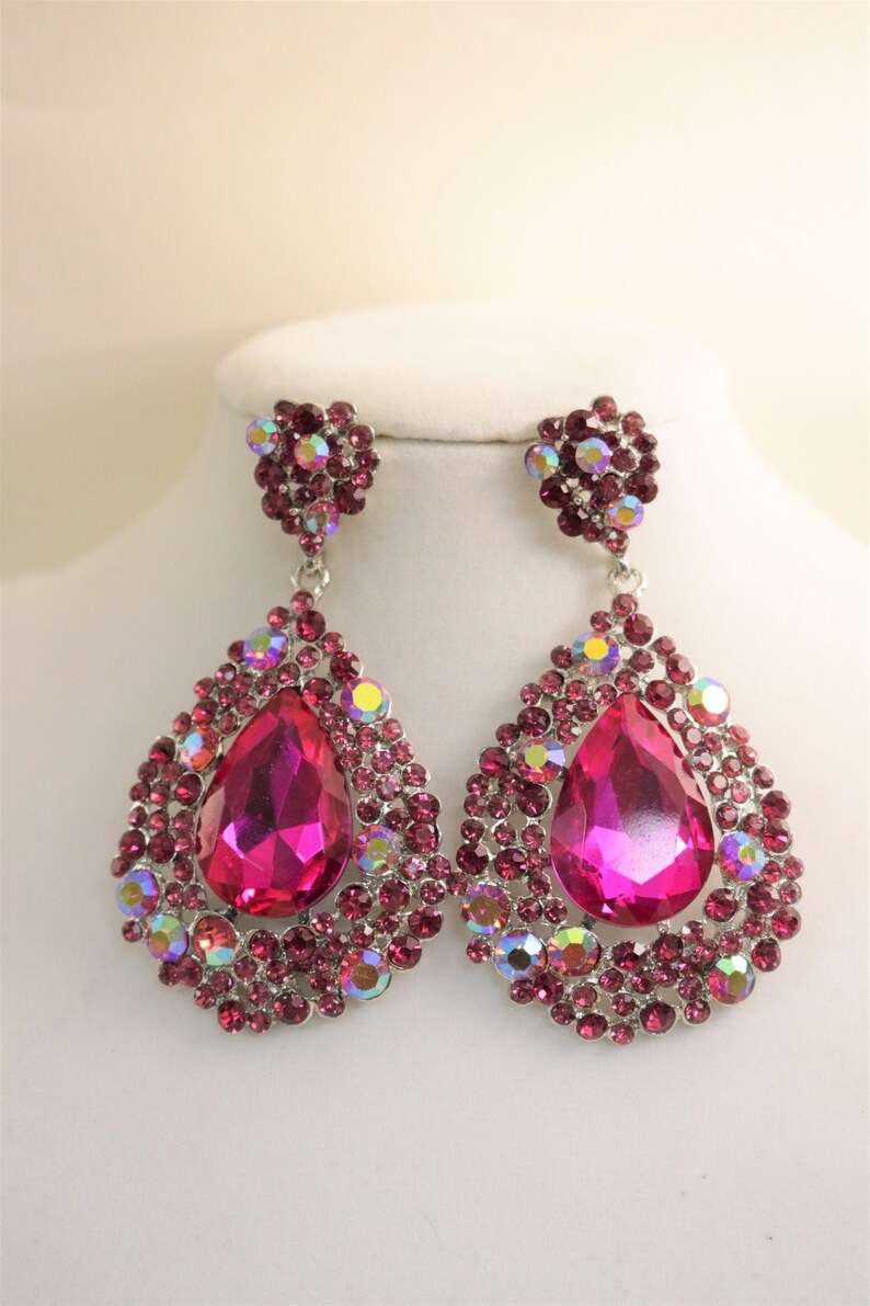 AB Hot Pink Earrings Fuchsia Earrings Wedding Teardrop Aurora | Etsy